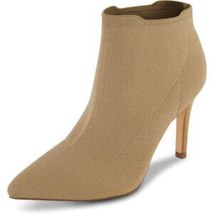 Women's Taupe Genie Stretch Knit Heel Faux Leather Memory Foam Padding Booties